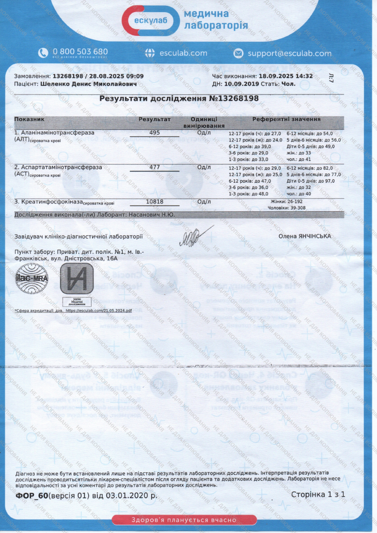 Перша сторінка: Результати аналізів